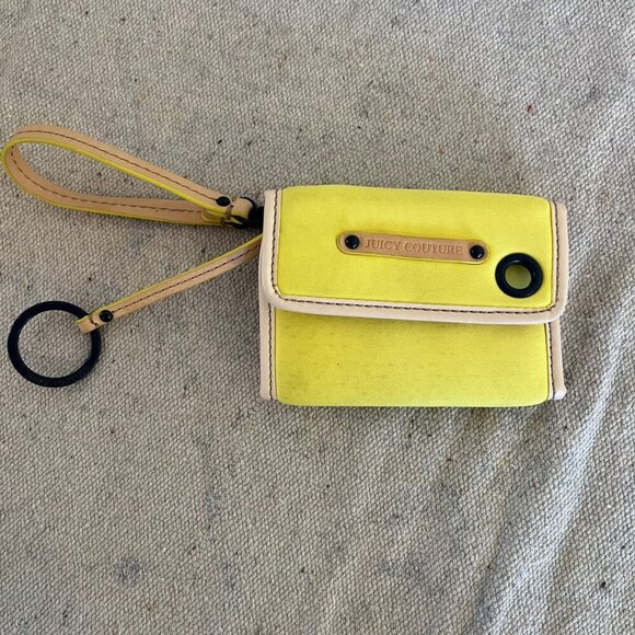 Juicy Couture Neon Yellow Cloth/ Leather Wallet/Keychain/Wristlet - Picture 3 of 7